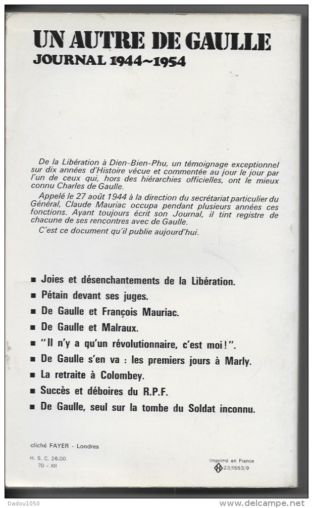 Un Autre De Gaulle ,journal 1944 1954 - Politique