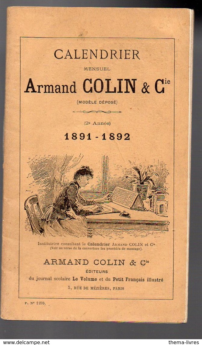 (XIXe) Calendrier ARMAND COLIN 1891-1892  (PPP18924) - Tamaño Pequeño : ...-1900