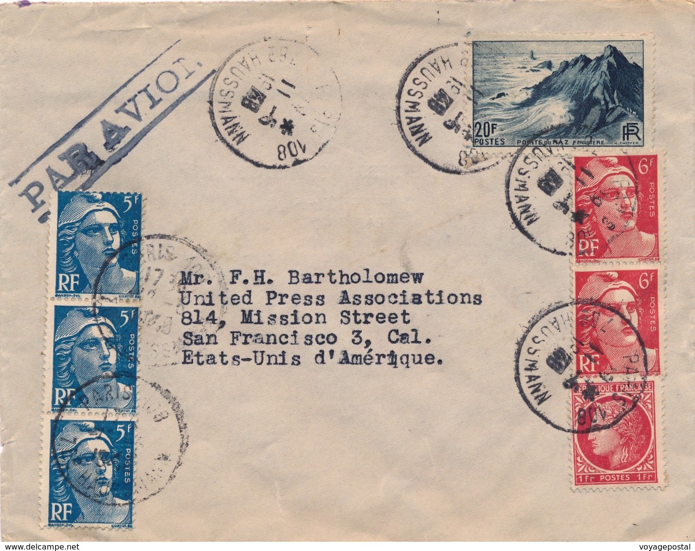 Lettre Gandon Paris Pour San Francisco - 1921-1960: Période Moderne