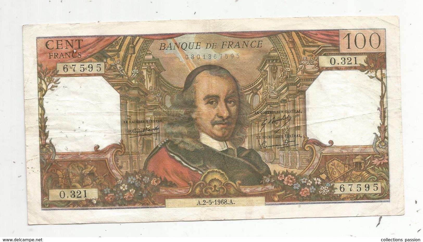 Billet , 100 Francs , CORNEILLE , 2-5-1968 , 2 Scans - 100 F 1964-1979 ''Corneille''