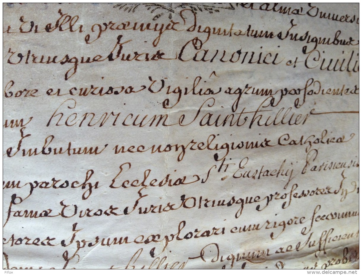 Certificat En Latin, Du Régent De L'Université D'Orléans à Henri De Saint-Hillier . 1726 . Généralité . - Historical Documents