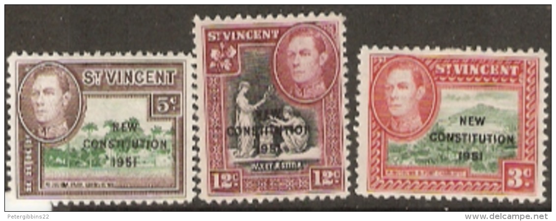 St  Vincent  1951  SG  167,9,70 New Constitution Overprints   Unmounted Mint - St.Vincent (...-1979)