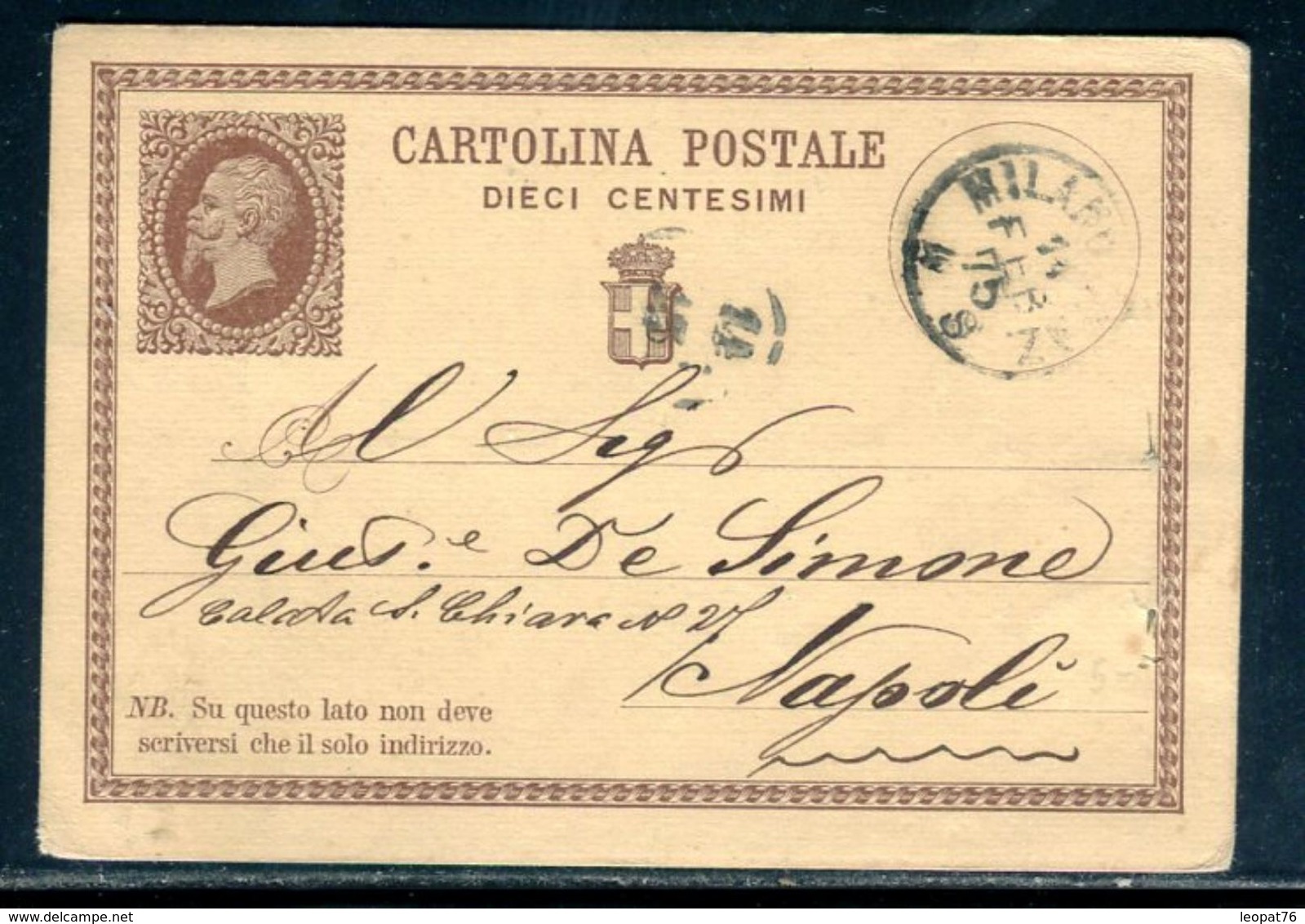 Italie - Entier Postal De Milano Pour Napoli En 1875 - Ref M3 - Entero Postal