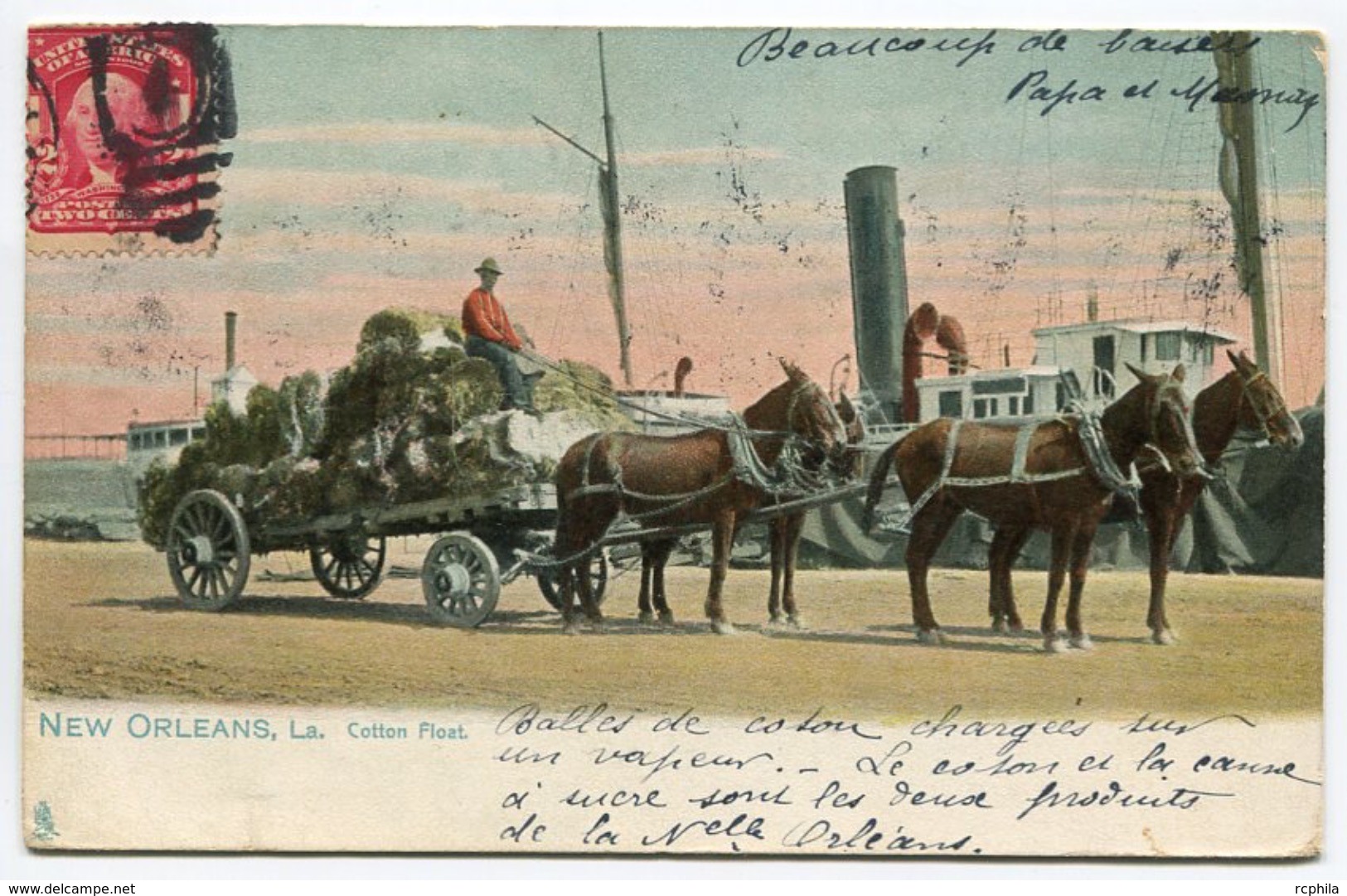 RC 8022 USA NEW ORLEANS COTTON FLOAT ATTELAGE TRANSPORT DU COTTON - New Orleans