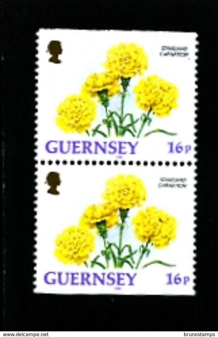 GUERNSEY - 1992  FLOWERS  16p  PAIR EX BOOKLET  IMPERF  TOP & BOTTOM  MINT NH - Guernesey