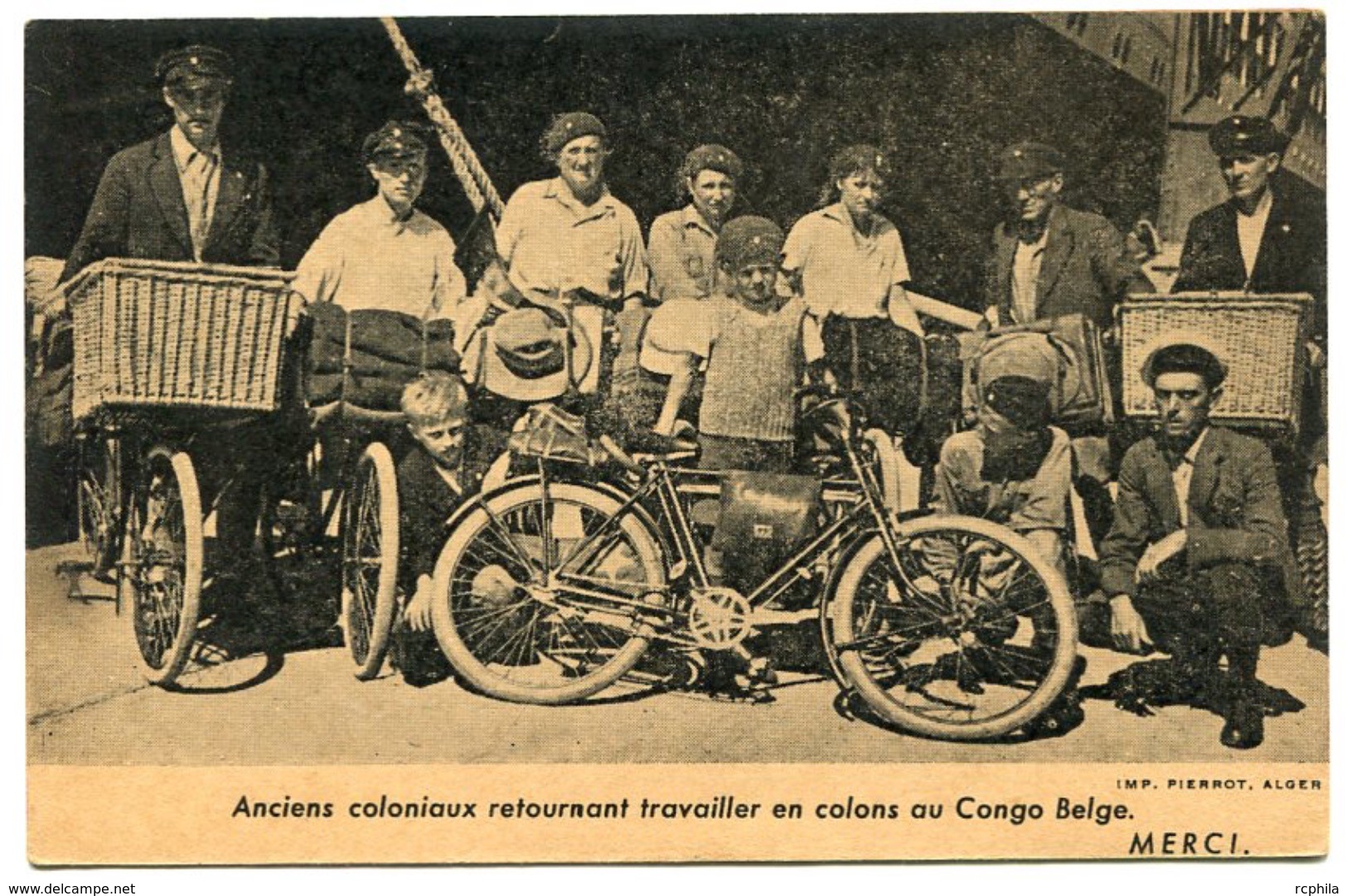 RC 8026 ANCIENS COLONIAUX RETOURNANT TRAVAILLER EN COLONS AU CONGO BELGE VELO CYCLISTE IMP. PIERROT ALGER ALGERIE - Belgian Congo