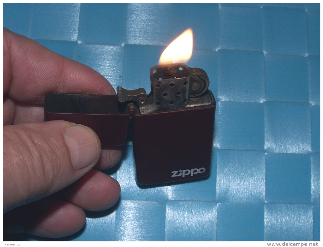 USABLE Lighter Briquet - 1988  Zippo Slim Brandford  PA. USA, Red Wine Color - 3 Scans - Zippo