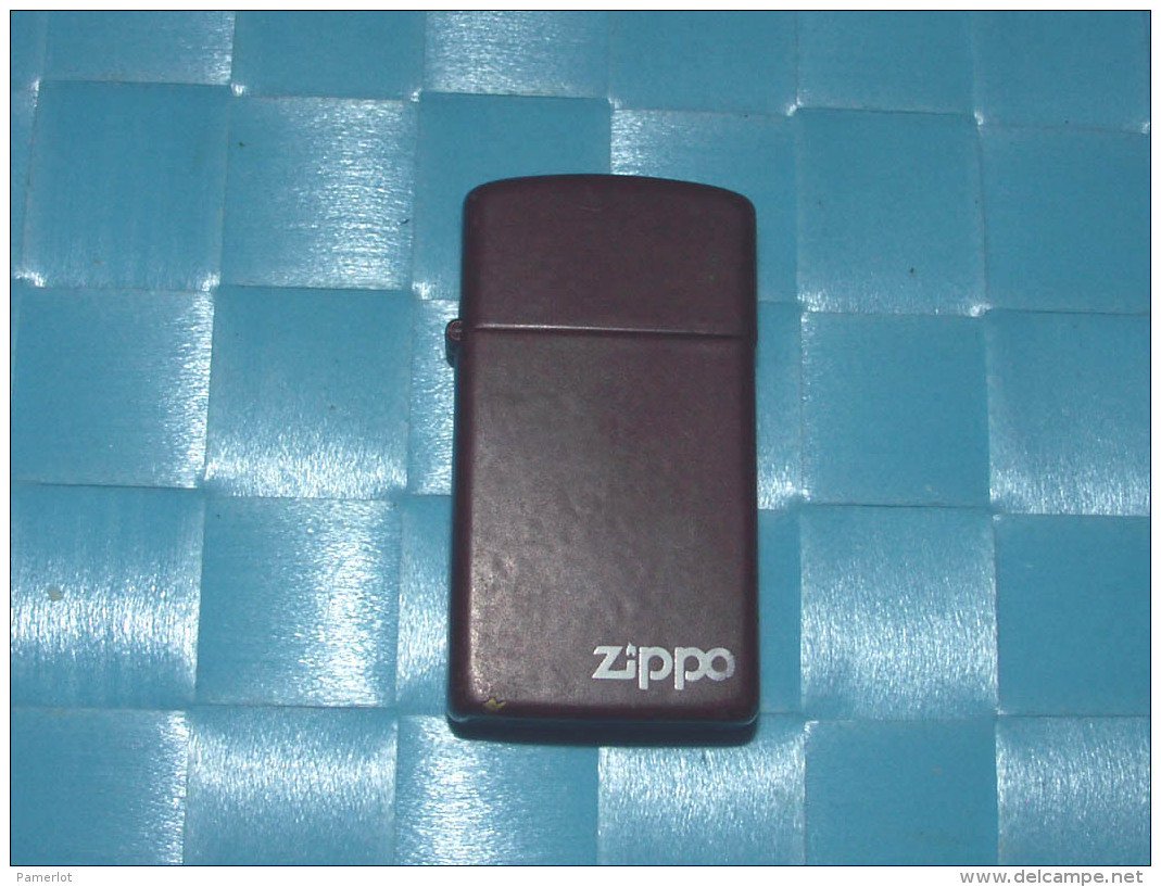USABLE Lighter Briquet - 1988  Zippo Slim Brandford  PA. USA, Red Wine Color - 3 Scans - Zippo