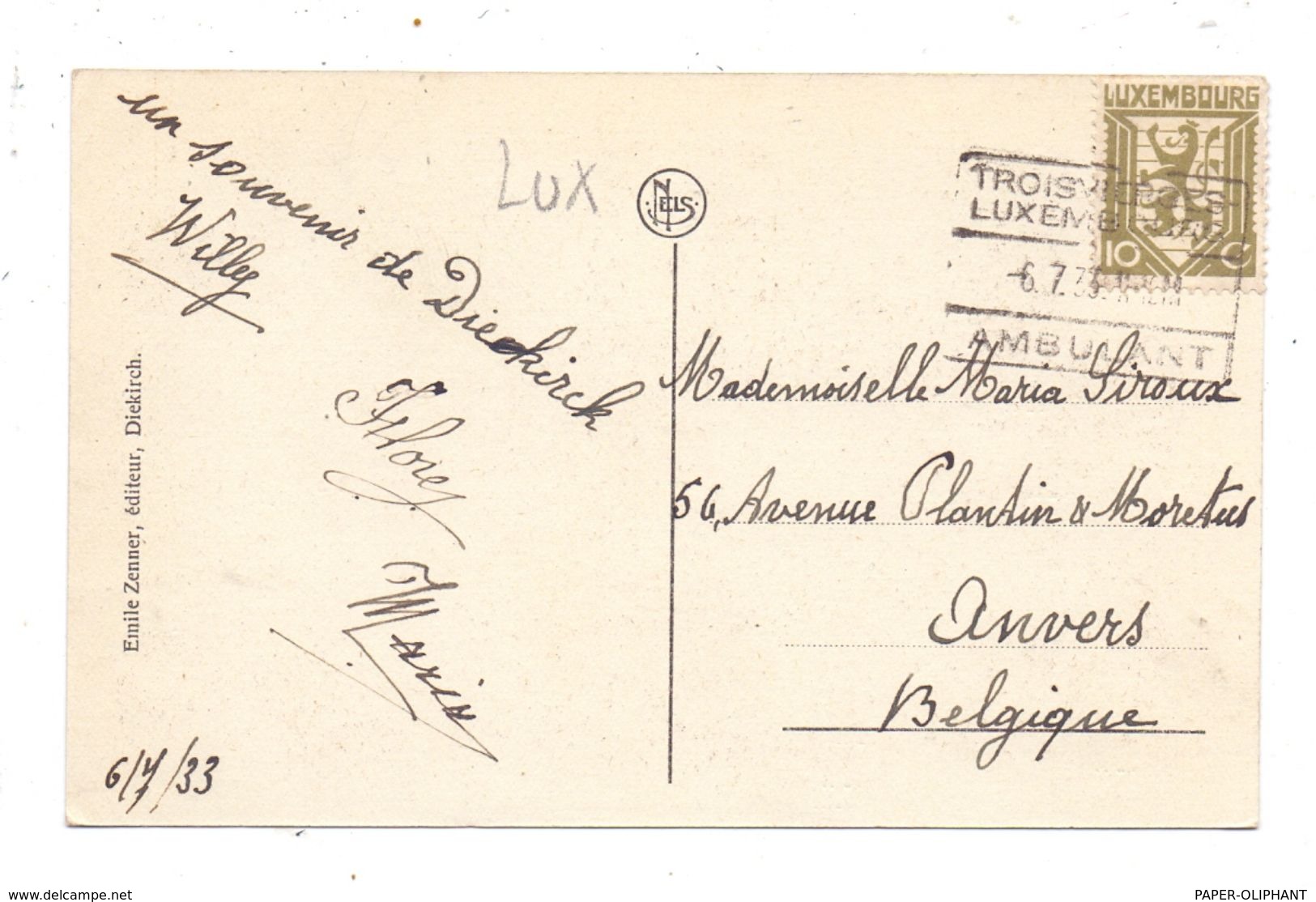 L 9200 DIEKIRCH, Sauerbrücke, 1933, Bahnpost Trois Vierges - Luxemburg - Diekirch