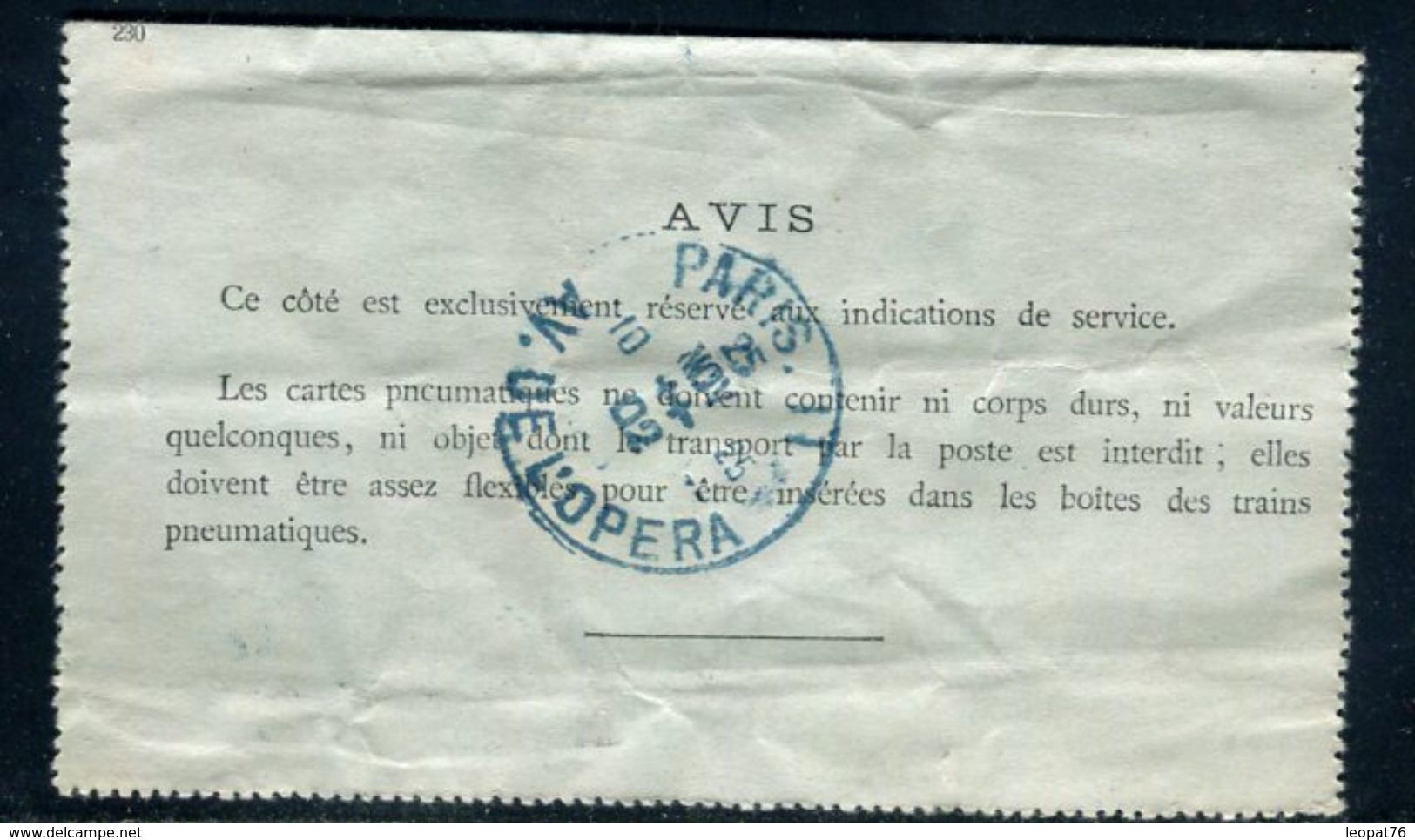 Carte Lettre Pneumatique Type Chaplain 50c Noir (date 230 ) Surchargé , De Paris En 1902 , Cad Arrivé En Bleu - Ref M30 - Neumáticos