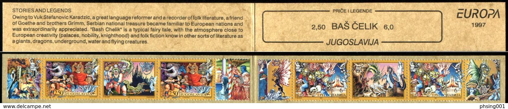 Yugoslavia 1997 Europa CEPT, Legends And Tales, Booklet B With 2 Sets And Labels MNH - Autres & Non Classés