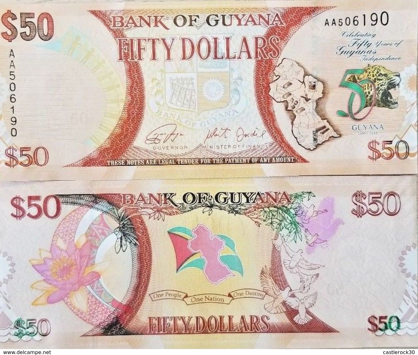 RC) GUYANA BANK NOTE 50 DOLLARS UNC ND 2016 - Guyana