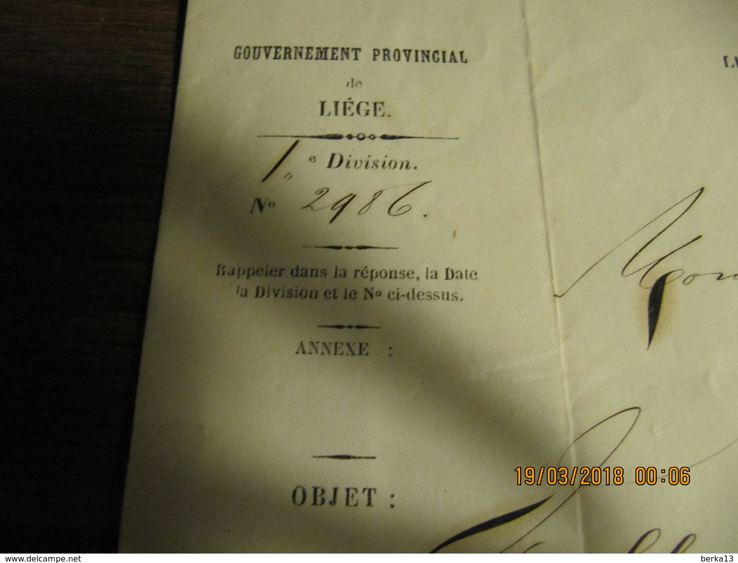 Courrier Du Gouverneur De Liège Datée Du 28 Novembre 1968 - Manuskripte
