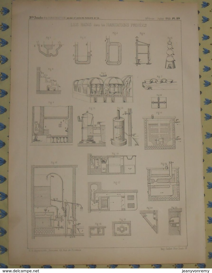 Plan Des Bains Dans Les Habitations Privées. 1869 - Travaux Publics