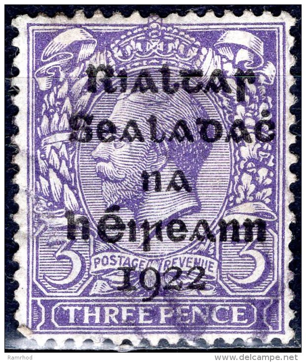 IRELAND 1922 George V Overprinted - 3d - Violet FU - Used Stamps