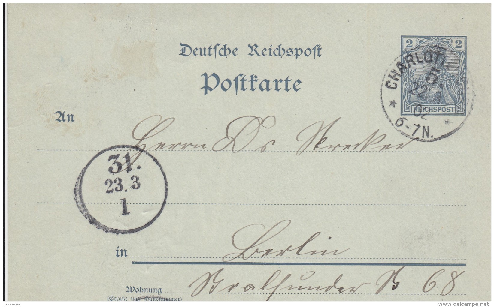 Postkarte Ganzsache - Deutsche Reichspost 1902 - Stempel Charlottenburg - Sonstige & Ohne Zuordnung