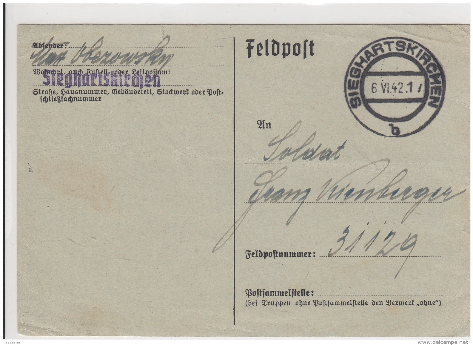 Feldpostkarte - Stempel Sieghartskirchen 1942 - Gebruikt