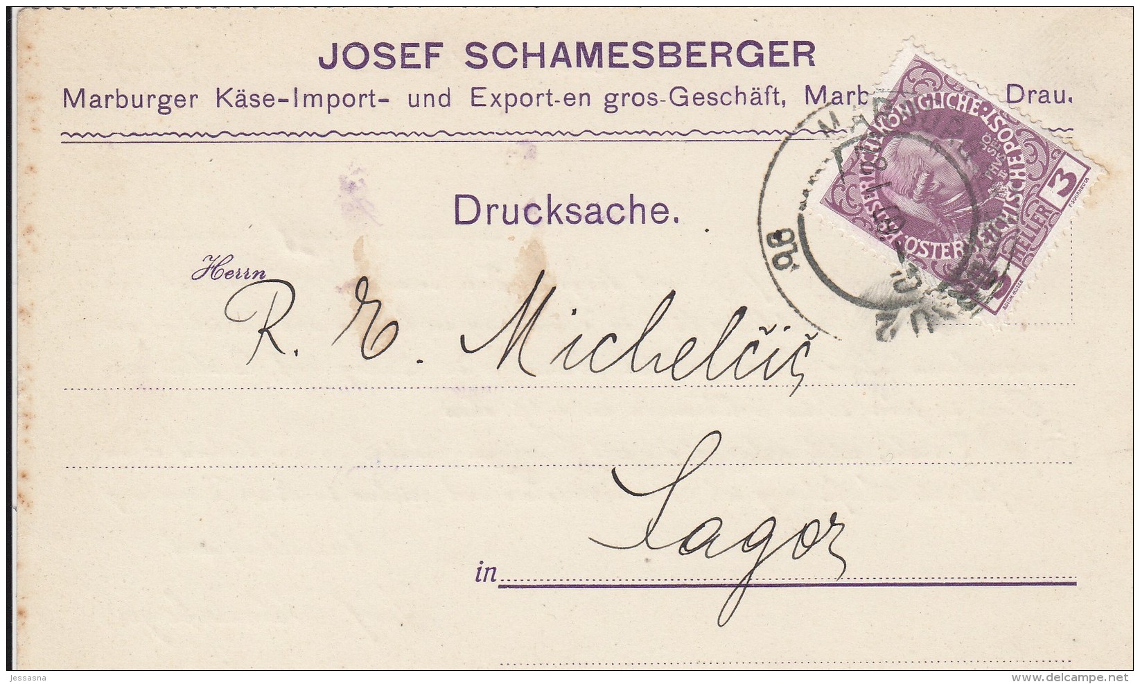 Werbepostkarte Slowenien - J. Schamesberger - Marburger Käse Import U. Export - 1909 - Werbepostkarten