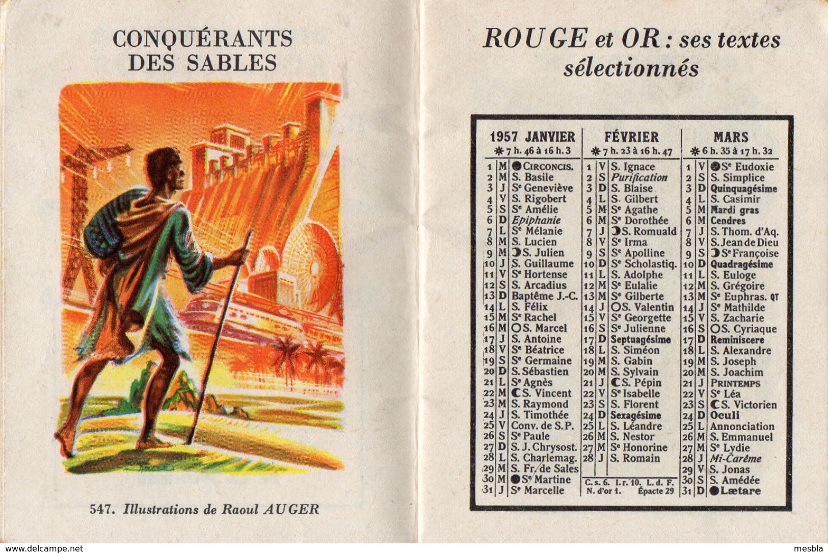 Petit Calendrier - Catalogue - 1957  - Bibliothèque ROUGE  Et OR - Petit Format : 1941-60