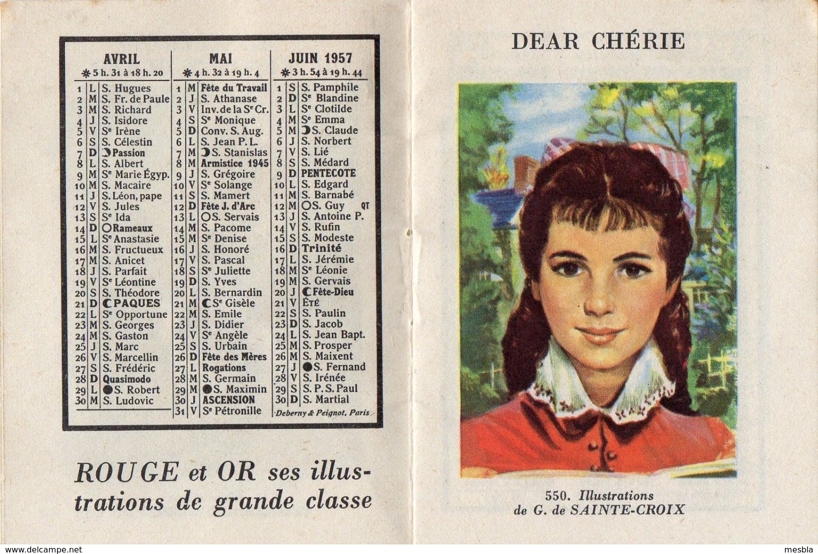 Petit Calendrier - Catalogue - 1957  - Bibliothèque ROUGE  Et OR - Petit Format : 1941-60