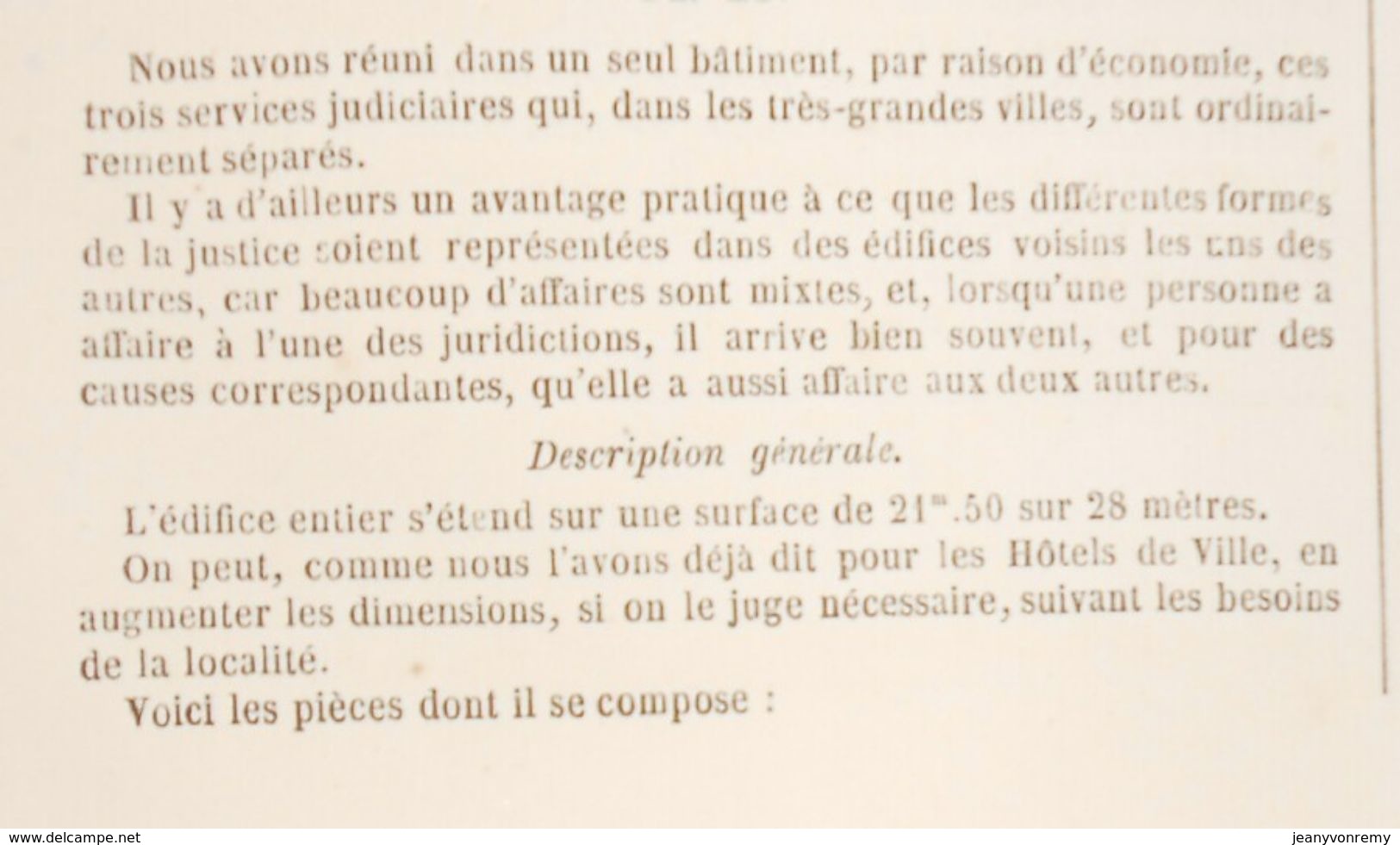 Plan D'un Palais De Justice De Tribunaux Pour Un Chef Lieu D'arrondissement. 1869 - Travaux Publics