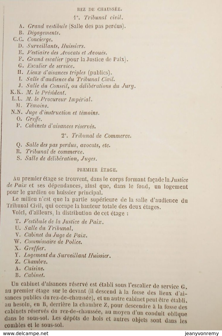 Plan D'un Palais De Justice De Tribunaux Pour Un Chef Lieu D'arrondissement. 1869 - Obras Públicas