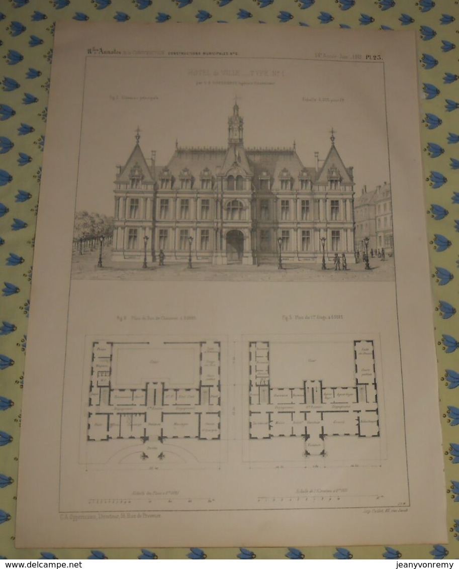 Plan D'un Hôtel De Ville. Type N°1. 1869 - Opere Pubbliche