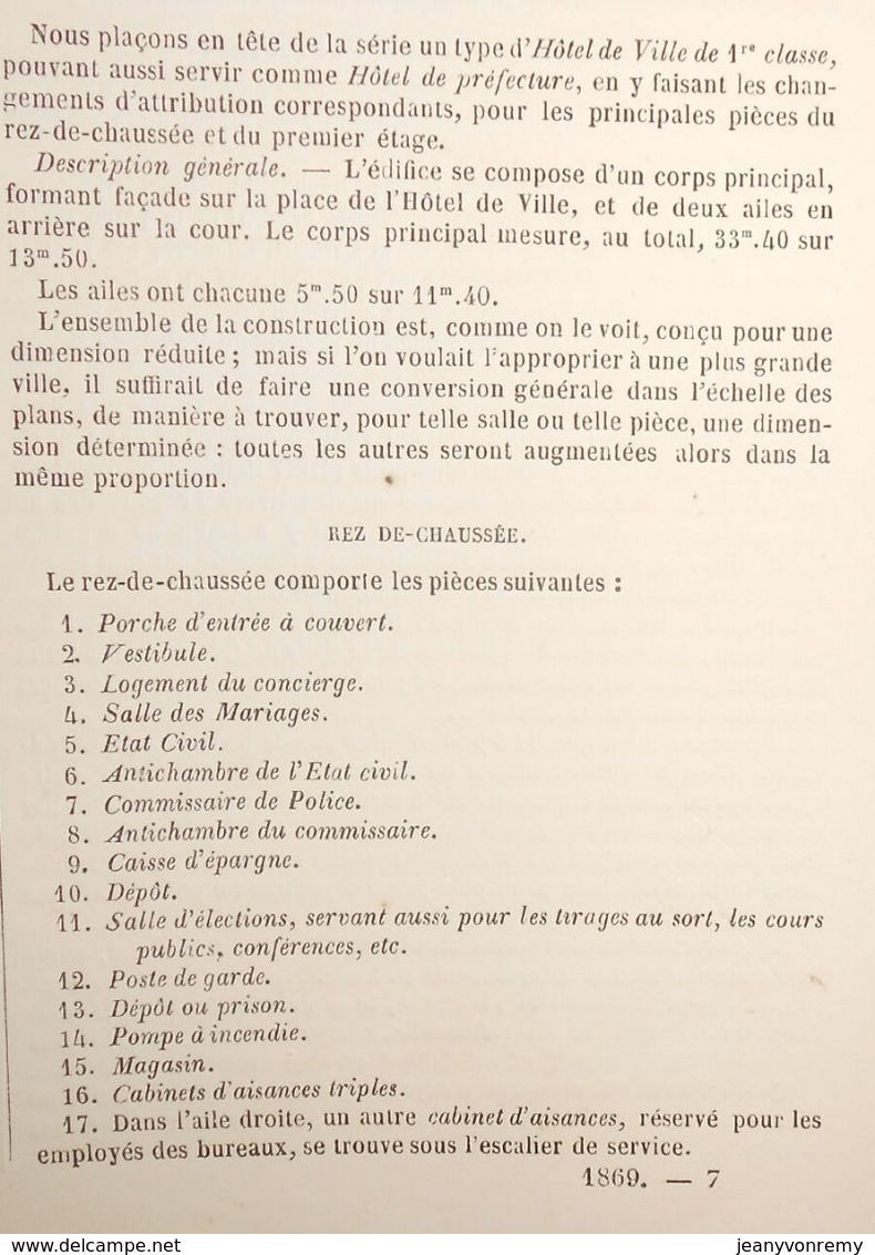 Plan D'un Hôtel De Ville. Type N°1. 1869 - Travaux Publics