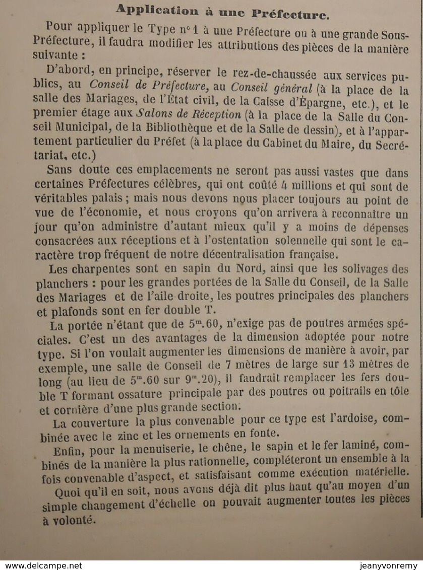 Plan D'un Hôtel De Ville. Type N°1. 1869 - Public Works