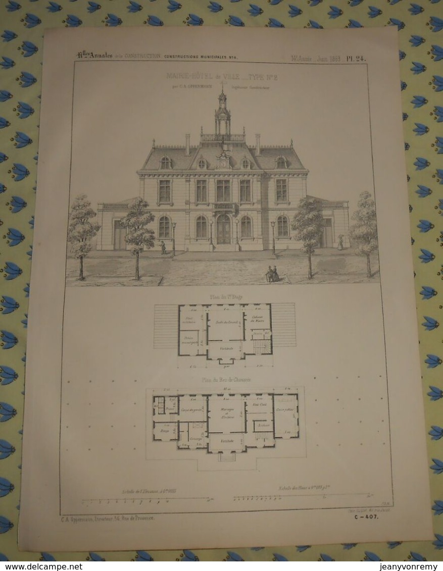 Plan D'une Mairie-Hôtel De Ville. Type N°2. 1869 - Public Works