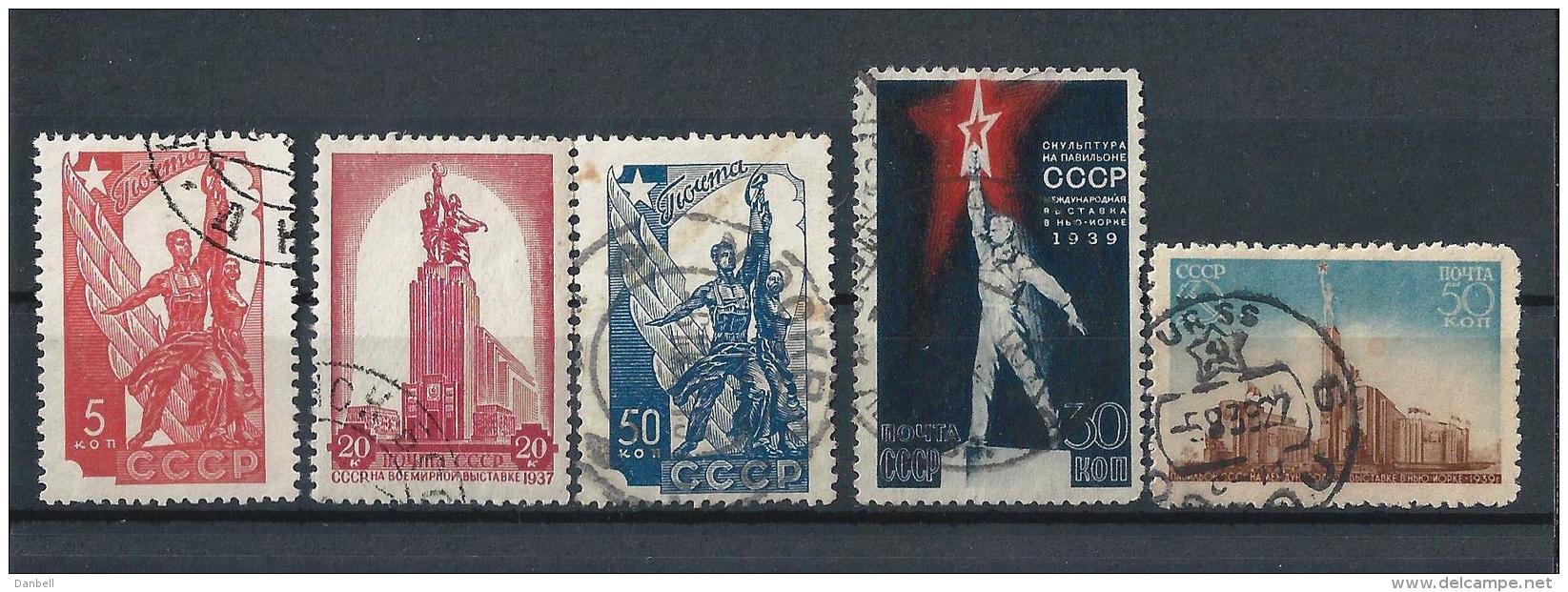 URSS389) 1938 -1939 - EXPO' PARIGI E NEW YORK - 2 Serie Cpl 5val. USED - Usati