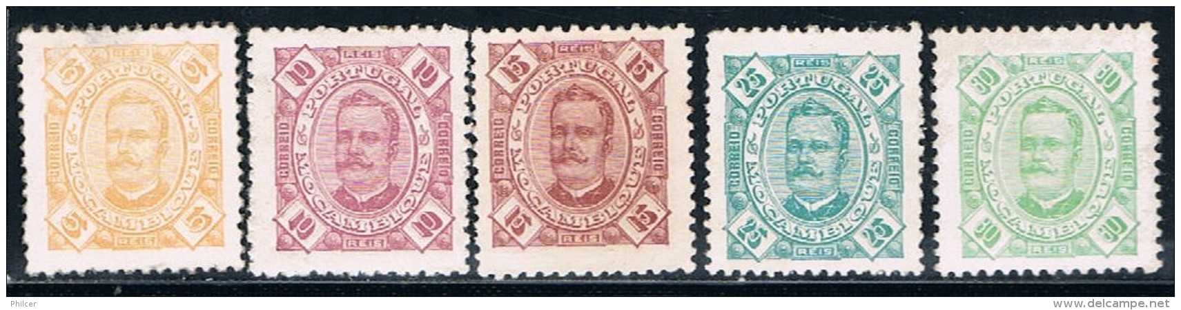 Moçambique, 1893/4, # 29/31, 33, 36, MHNG And MH - Mozambique