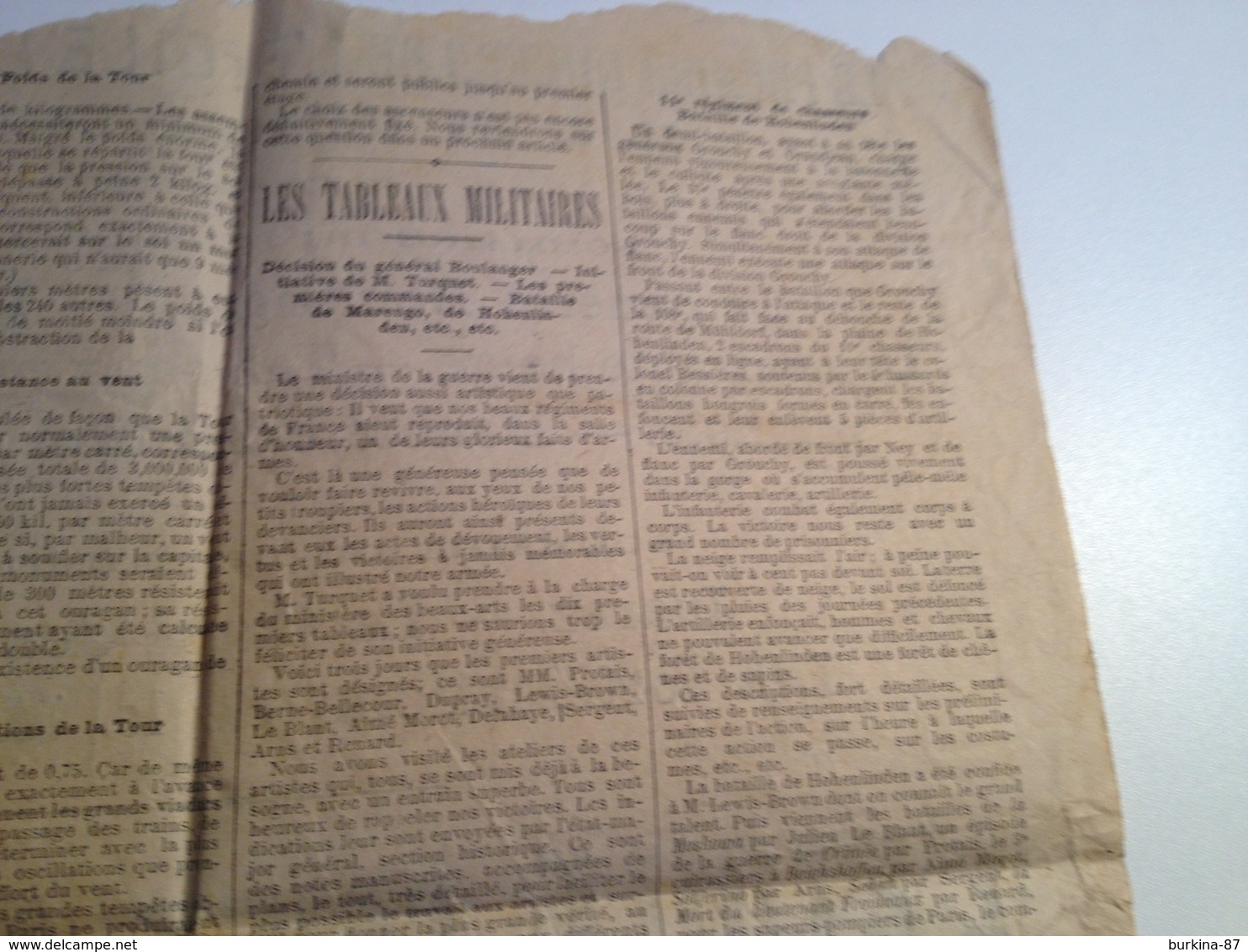 Page, Publicitaire, JOURNAL L'ETOILE , 1885, Construction De La Tour Eiffel - Advertising