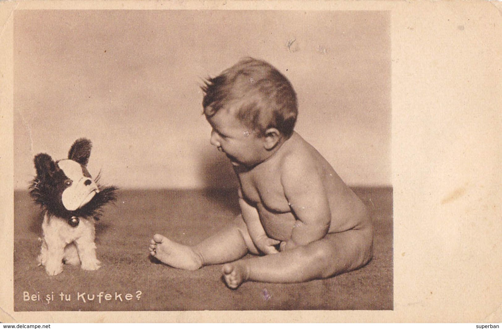 ENFANT / BÉBÉ NU Et CHIEN En PELUCHE - CHILD / BABY NAKED And DOG TOY - PUBLICITÉ / ADVERTISING :  KUFEKE ~ 1930 (ab535) - Other & Unclassified