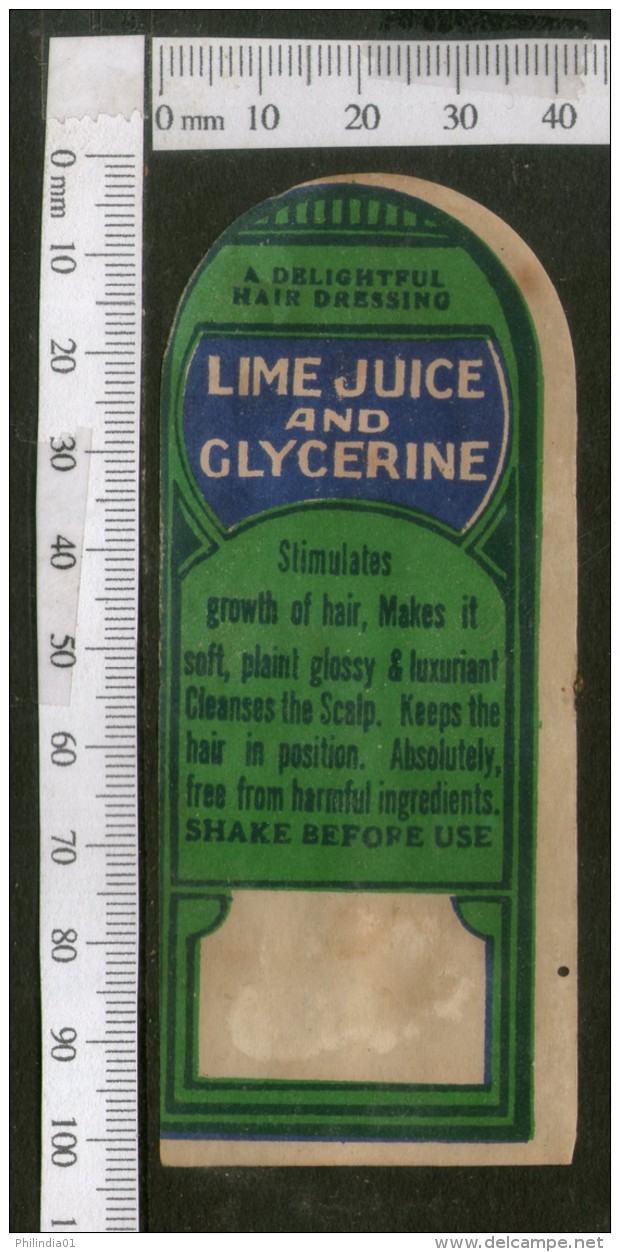 India Vintage Trade Label Lime Juce &amp; Glycerine Essential Hair Oil Label # LBL68 - Etiquettes