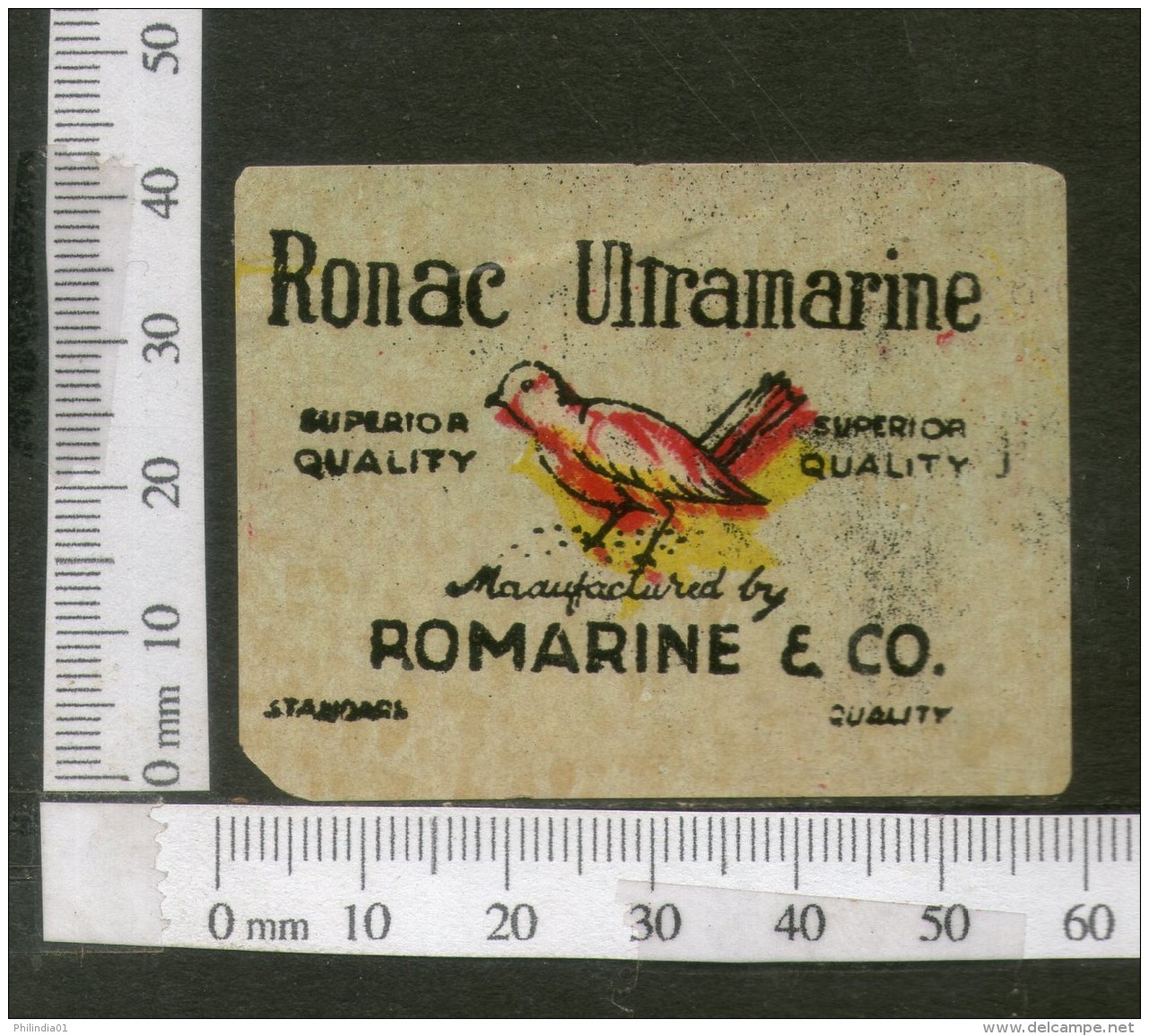 India Vintage Trade Label Ronac Ultramarine Lable Bird Wildlife # LBL89 - Labels