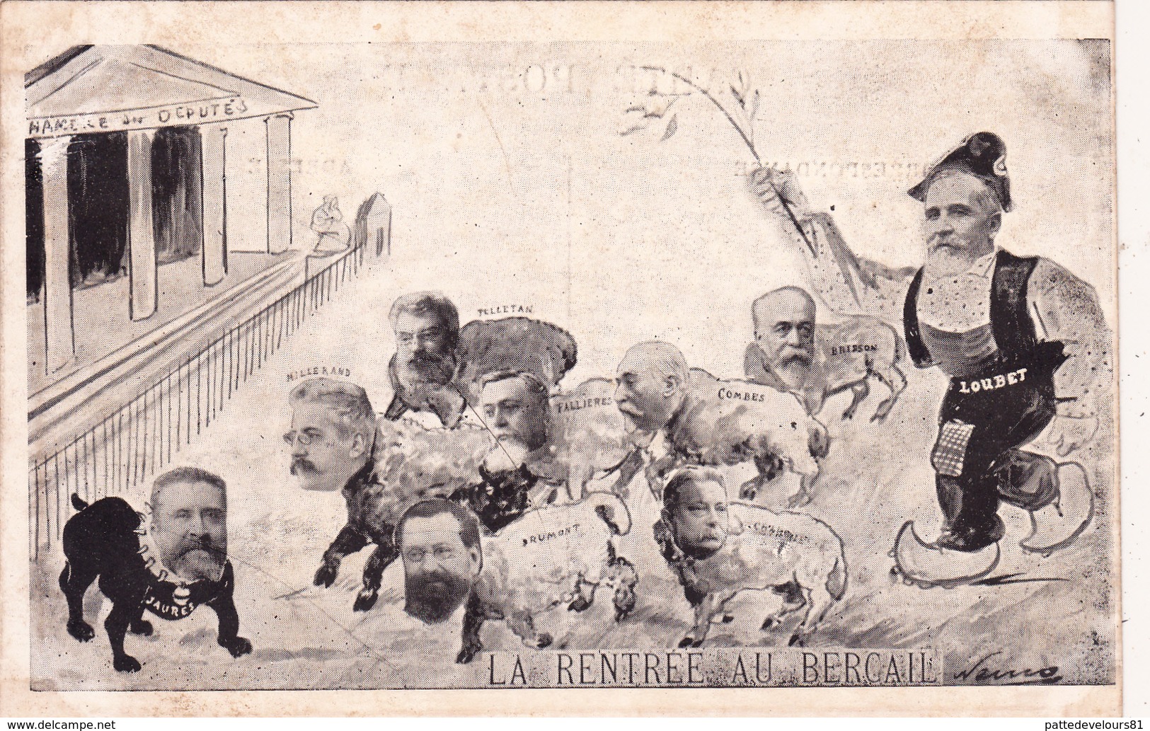 CPA Surréalisme JAURES LOUBET COMBES Caricature Satirique Hommes Politiques Bouledogue Français - Satirisch