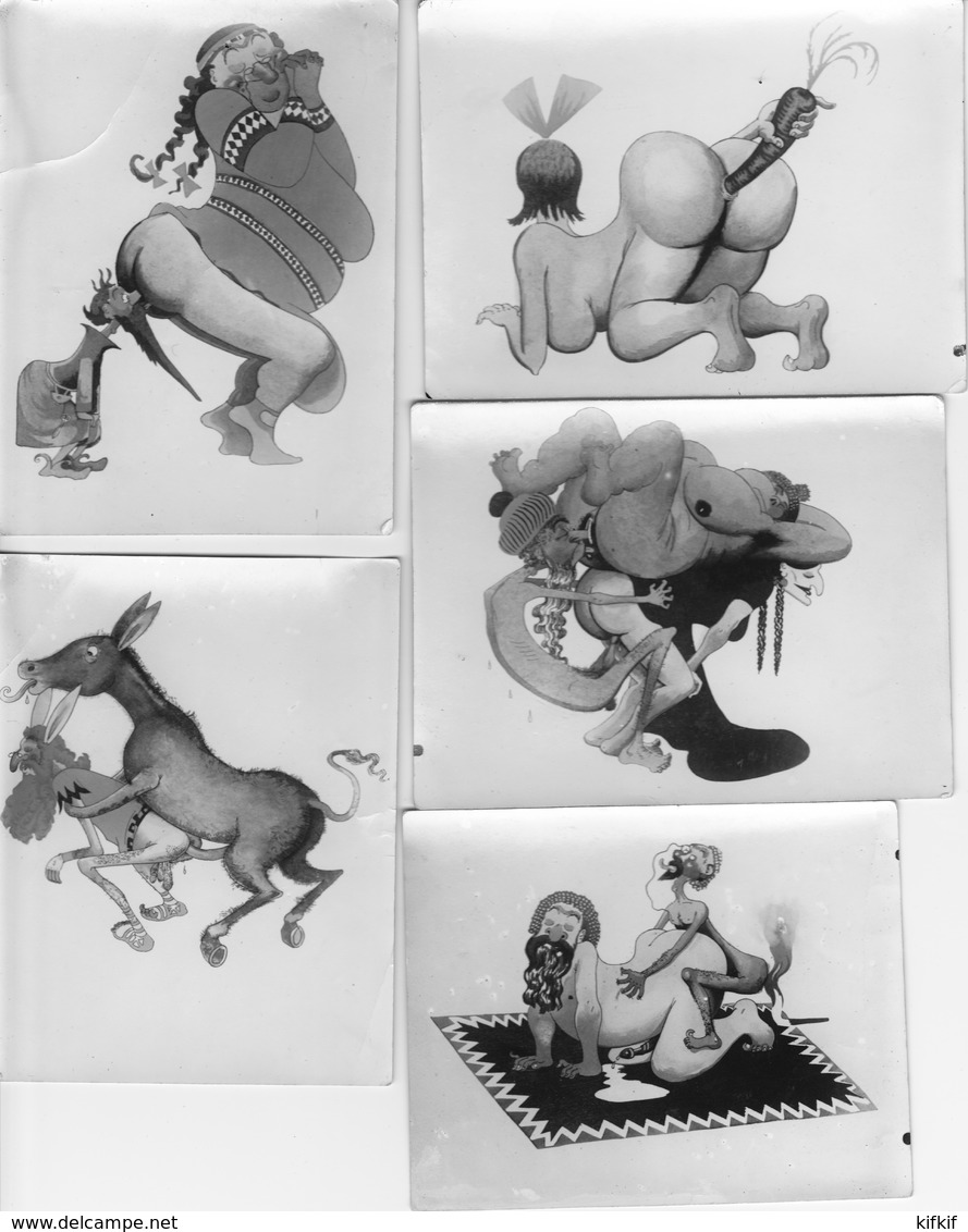 Lot 5 Dessins Pornographique érotiques Grotesque Curiosa (reproduction Photographique) - Autres & Non Classés