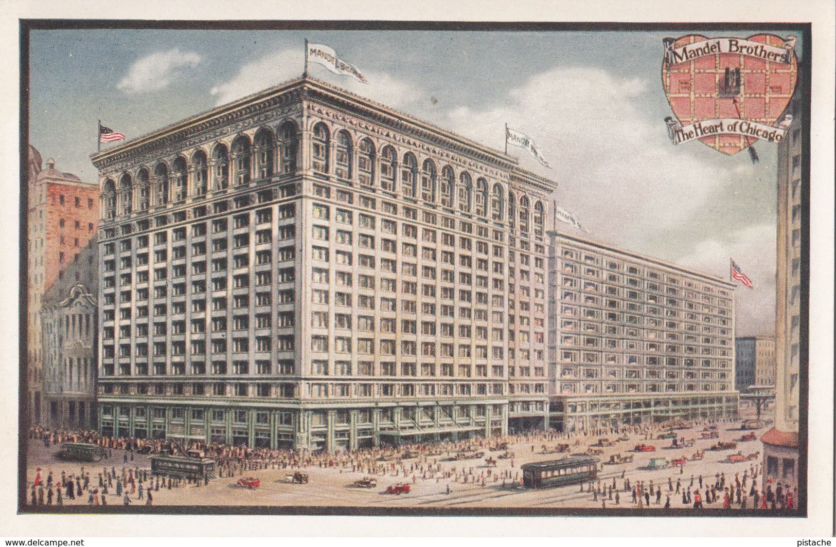 Old Postcard 1905-1910 - Chicago Illinois - Mandel Brothers Store - Crowd Tramway - VG Condition - Written - 2 Scans - Chicago