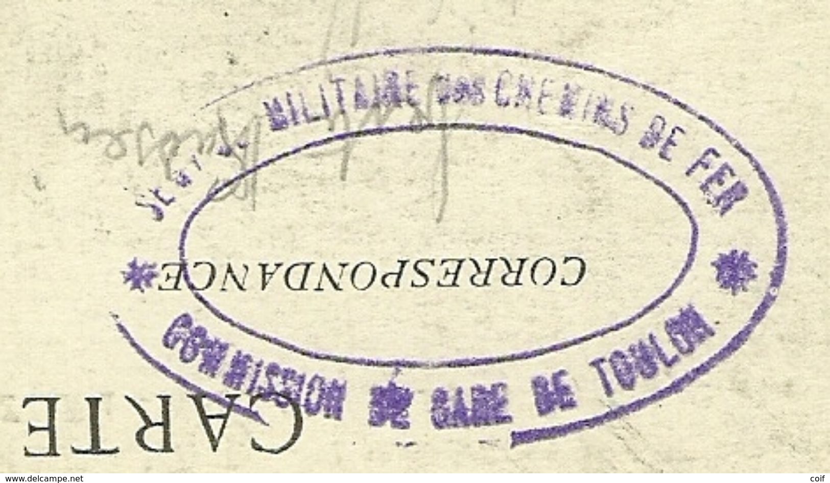 Kaart Met Stempel SERVICE MILITAIRE DES CHEMINS DE FER / COMMISSION DE GARE DE TOULON - Army: Belgium