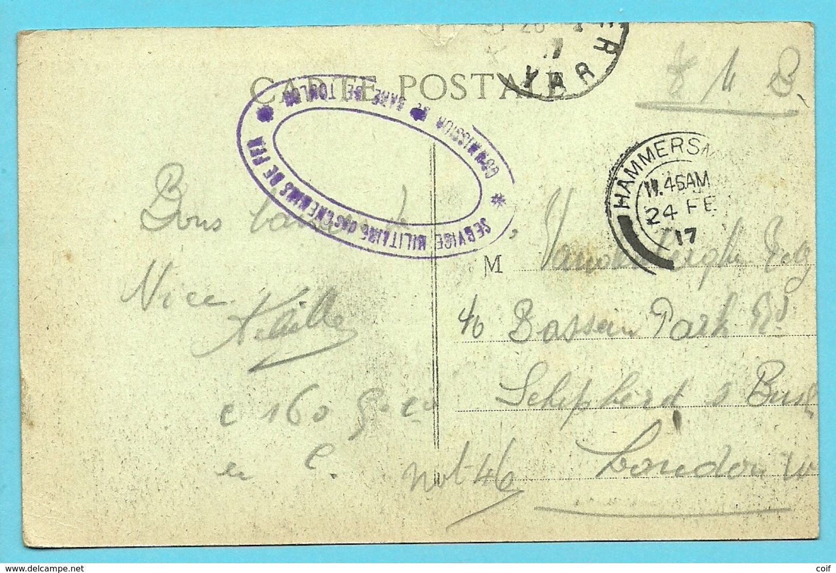 Kaart Met Stempel SERVICE MILITAIRE DES CHEMINS DE FER / COMMISSION DE GARE DE TOULON - Belgische Armee