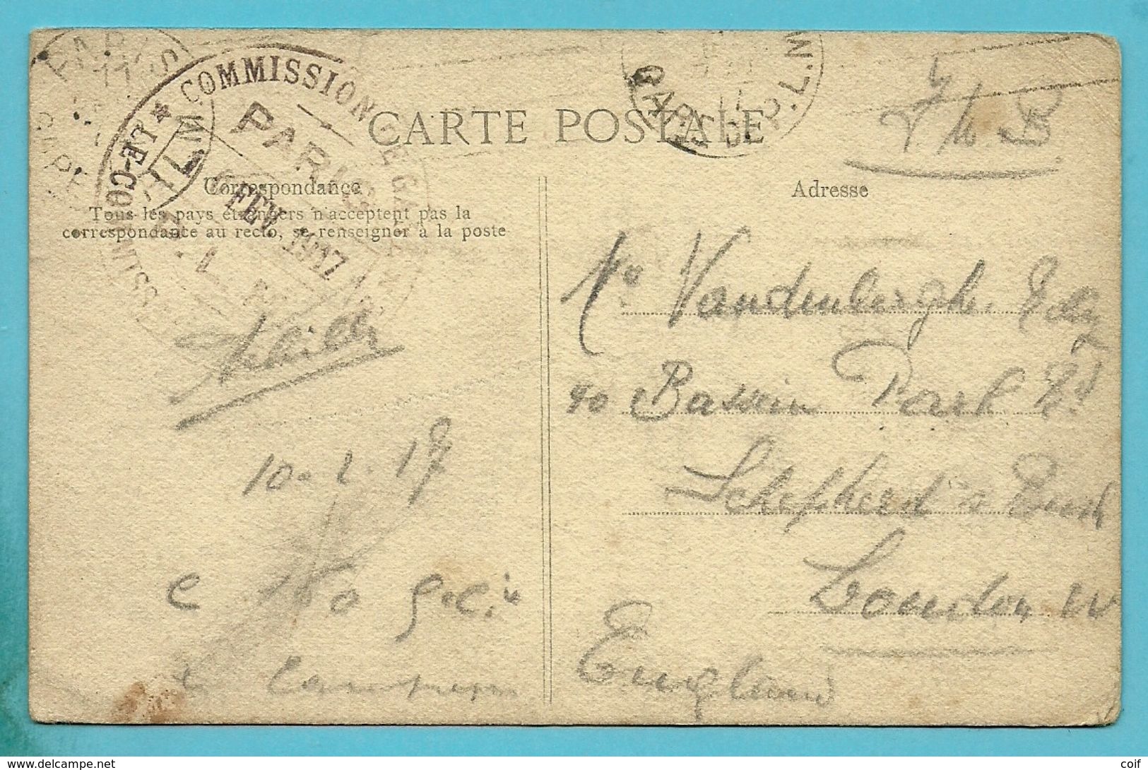Kaart Met Stempel  COMMISSION DE GARE PARIS - Armée Belge