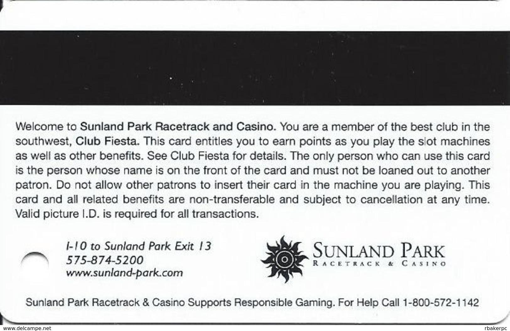 Sunland Park Casino NM - 10th Issue Slot Card - Casino Cards