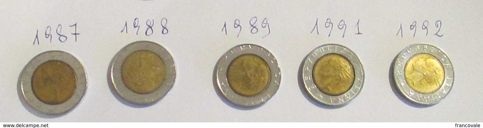 Italia 5 Monete 500 Lire Bimetallica Lotto 2 1987 1988 1989 1991 1992 - 500 Lire