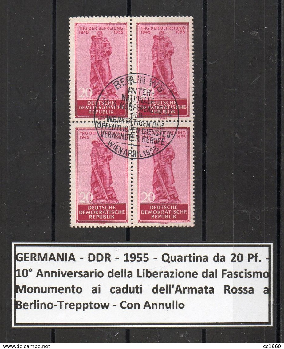 Germania - DDR - 1955 - Quartina Da 20 PF. -10° Anniversario Della Liberazione Dal Fascismo - Con Annullo - (FDC8781) - Gebraucht