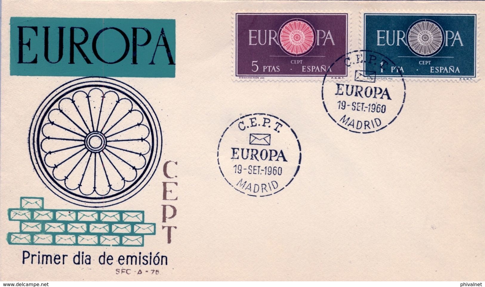 1960 , SOBRE DE PRIMER DIA , ED. 1294 / 1295 , TEMA EUROPA - FDC