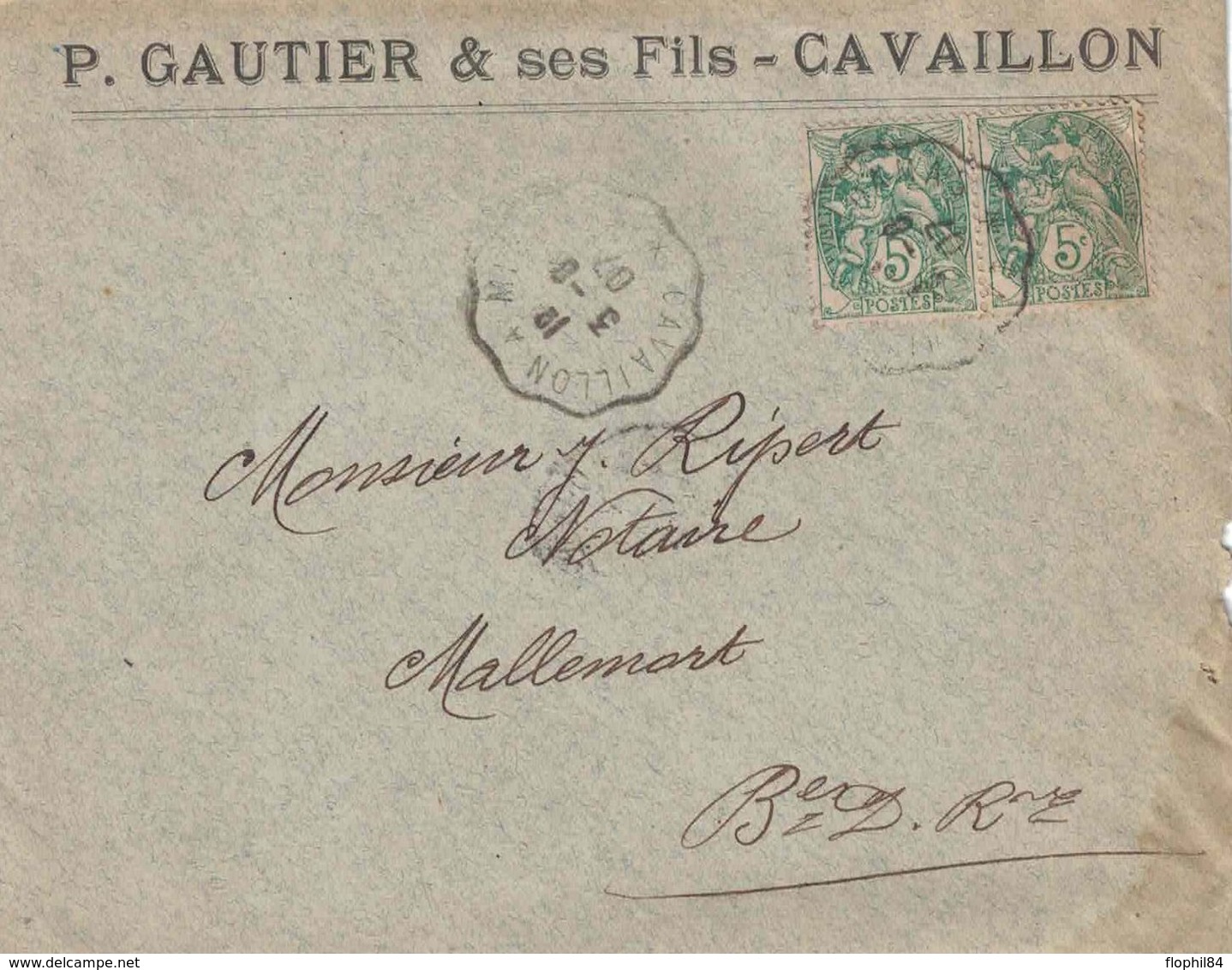 VAUCLUSE - CAVAILLON - MINOTERIES GAUTIER ET FILS - ENVELOPPE AVEC CORRESPONDANCE DU 3-8-1907 - TYPE BLANC. - Petits Métiers