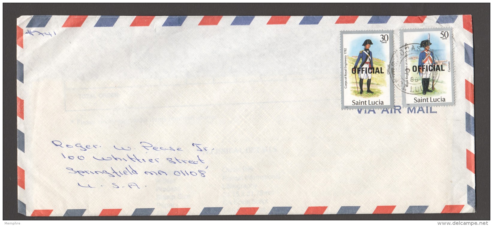 1988  Official Letter To USA  Uniforms 30 Cent, 50 Cent - St.Lucia (1979-...)