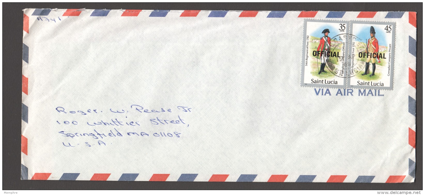 1988  Official Letter To USA  Uniforms 35 Cent, 45 Cent - St.Lucie (1979-...)