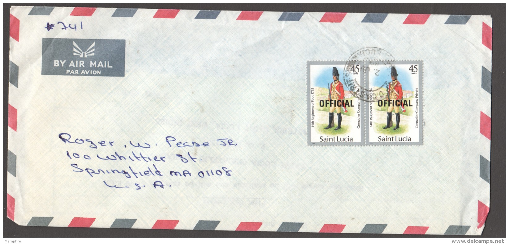 1989  Official Letter To USA  Uniforms  45 Cent X2 - St.Lucia (1979-...)